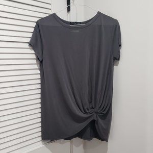 Brand New Grey Short Sleeve Scoop Neck Twist Knot Blouse